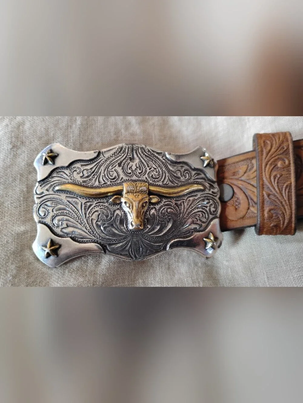 TONY LAMA LEATHER BELT WITH SILVER BUCKLE